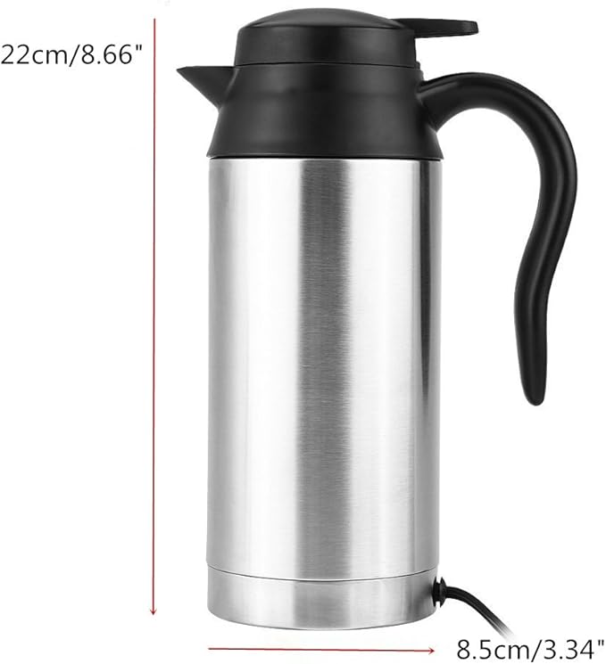 12V 750ml Stainless Steel Car Electric Heating Mug Drinking Cup Travel Kettle Water Boiler for Water Tea Coffee Milk