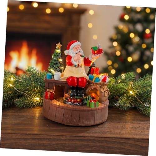 BESPORTBLE Resin Santa Claus Musical Box with LED Lights and Rotating Train