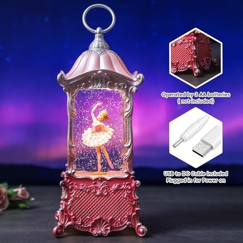 Ballerina Christmas Snow Globes Lantern, Rotating Shatterproof Music Box