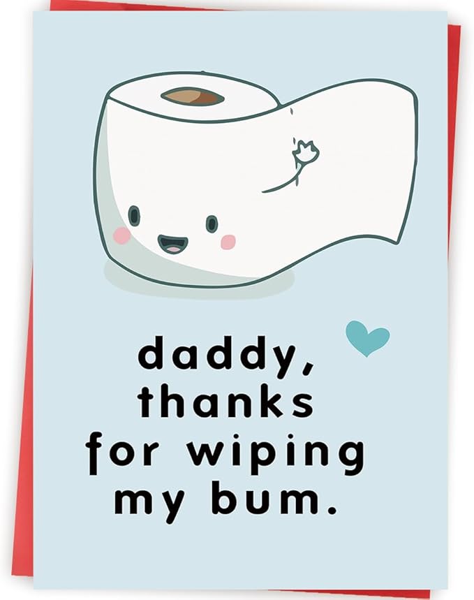 Funny First Fathers Day Cards Gifts for New Dad, Cute 1st Father's Day Card Gift from Baby Son Daughter, Baby Daddy Fathers Day Card, Thanks for Wiping My Bum