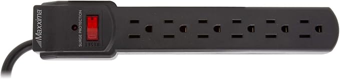 Maxxima 4-Pack 6 Outlet Power Strip Surge Protector - 300 Joules, Features Red On/Off Switch, Powers Multiple Electronics and Devices Simultaneously, Perfect for Home Appliances - Black
