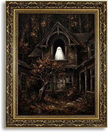 Gold Vintage Framed Ghost In Window Wall Art, Spooky Halloween Home Decor