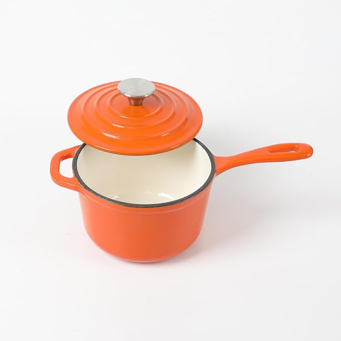 HAWOK Enameled Cast Iron Saucepan 1 Quart Orange…