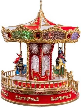 Kurt Adler 11.1-inch Battery Operated Multicolor LED Lighted Musical Santa Carousel with Motion Table Piece