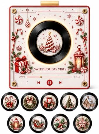 Christmas Mini Vinyl Player with 9 Records, NFC Fridge Magnet (Y1PC)
