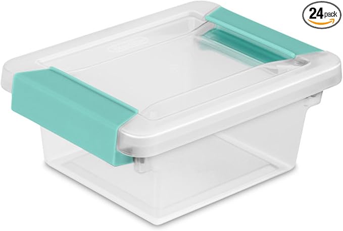 Sterilite 24-Pack Clip Box, Stackable Clear Plastic Bins with Latching Lids, Mini - Writing, Arts or Crafts Supplies Storage Containers for Home, Office, Classroom and Workshop Organization