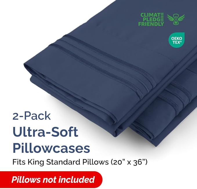 King Standard Pillow Cases Set of 2 - Soft Hotel Quality Pillowcase Covers - Comfy, Cozy & Fade Free - Wrinkle Resistant - Machine Washable Pillow Protectors - 2 Piece Set - King Standard Navy Blue