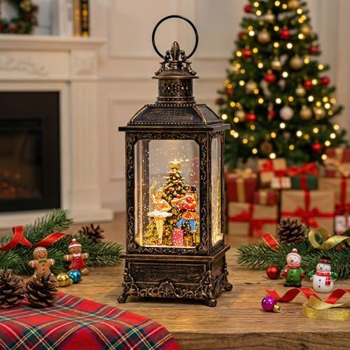 VISFLAIR Christmas Snow Globe Nutcracker Lantern, Musical Lighted Nutcracker & Ballerina Water Lantern Swirling Glittering Home Decoration and Gift, Battery Operated or USB Powered