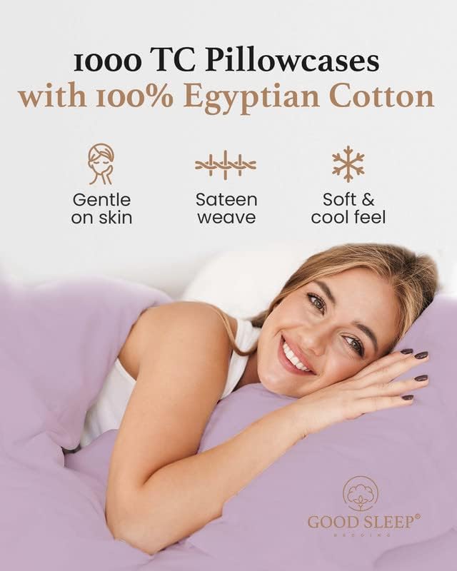 1000 TC Lavender King Pillowcases Set of 4 100% Egyptian Cotton Pillow Cases with Long Staple Cotton & Sateen Weave, Silky Soft Hotel - Like Bed Pillow Covers for Comfy Sleeping, Snug Fit