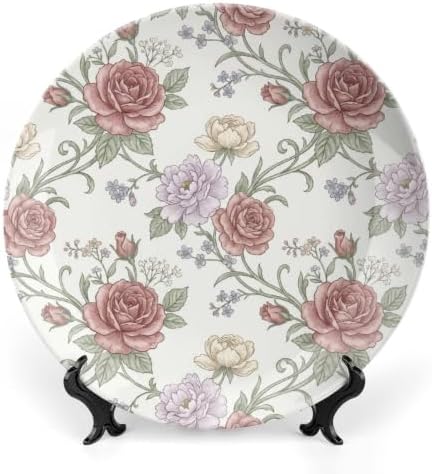 Rose Decorative Plates 10 Inch Botanical Floral Summer Wall Art Plates with Stand Home & Office