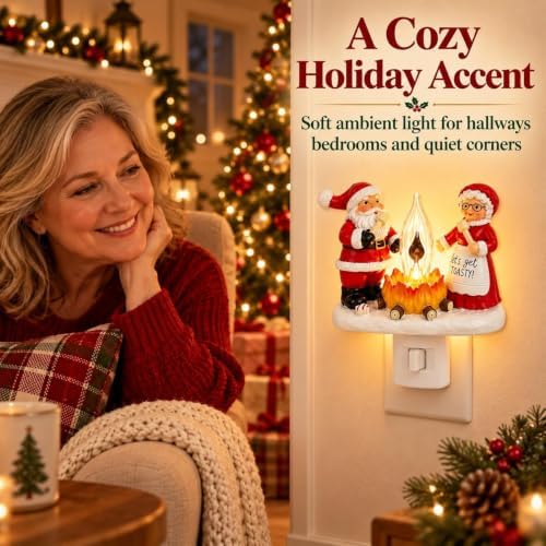 Festive Santa Claus Night Light & Mrs. Claus Plug-In Resin A Cheerful Glow