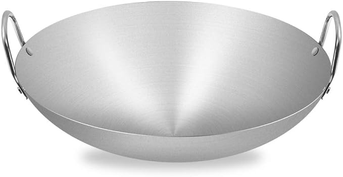 Round Bottom Wok Fry Pan Non Stick Frying Pans Binaural Stainless Steel Wok Thicken Gas Stoves,Old-Fashioned Iron Pot Home Wok Suitable for Restaurants Banquets Frying Pa(