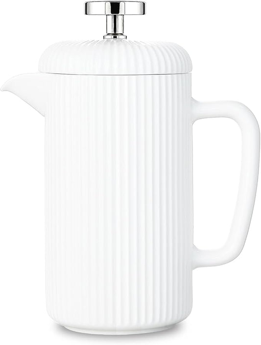 Easyworkz Porcelain French Press 34 fl oz, Coffee Tea Maker with Stainless Steel Plunger 1000 ml, Ivory
