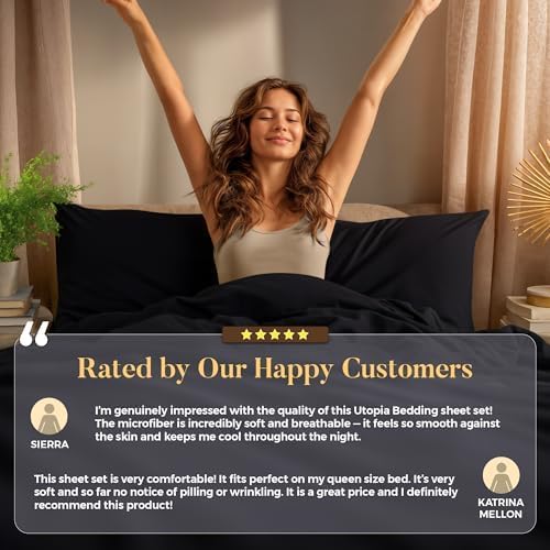 Utopia Bedding Queen Size Sheet Set – 4 Piece Bed Sheets, Soft and Breathable Microfiber, Includes 1 Fitted Sheet, 1 Flat Sheet and 2 Pillowcases – Oeko Tex (Black)