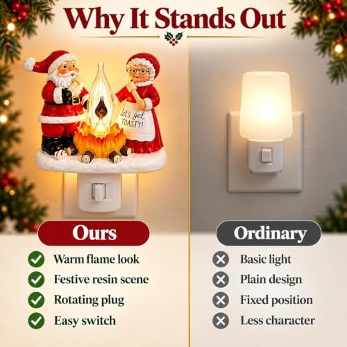 Festive Santa Claus Night Light & Mrs. Claus Plug-In Resin A Cheerful Glow