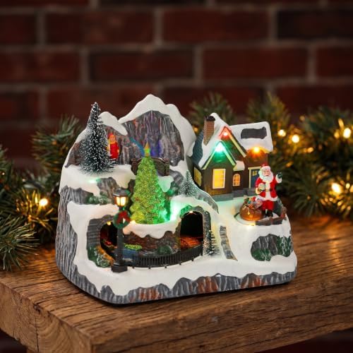 Kisangel Lighted Christmas Village Houses, Music Snow Villages Figurine