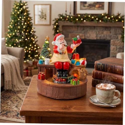 GANAZONO Christmas Musical Box Santa Figurine Resin LED Warm Light Rotating
