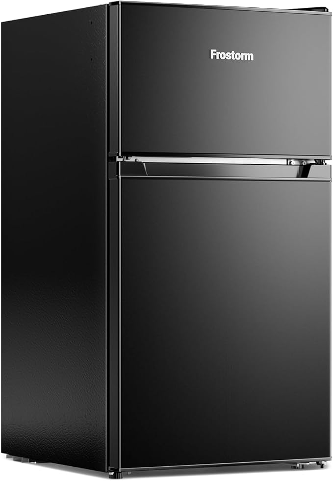 3.2 Cu Ft Mini Fridge with Freezer - Energy Efficient, Double Door Upright Freezer for Bedroom, Office & Dorm,restaurants | Small Fridge, Glass Shelves,Interior Light,ETL Certified,etc