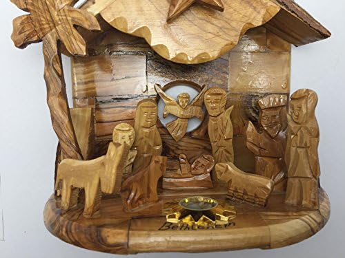 Olive Wood Rotating Star Musical Nativity Scene in Gift Box- Plays Silent Night