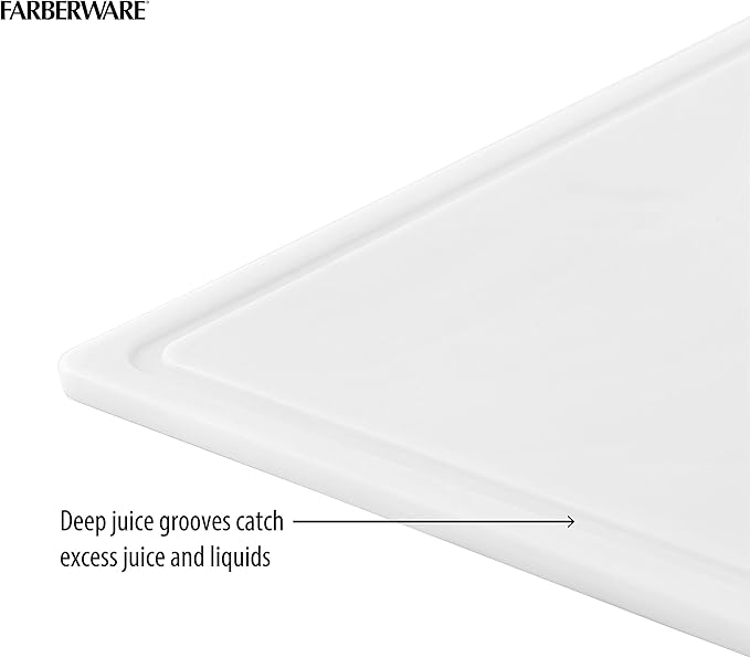 FARBERWARE Extra-Large Plastic Cutting Board, 15x20 Inch Dishwasher-Safe Chopping Board with Juice Groove, Non-Slip Surface, Durable, White
