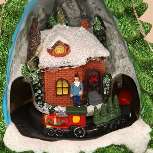 Christmas Tree House Musical Box with Train LED Light for Boy Girl Men Women Birthday Valentien Day Present Music Village