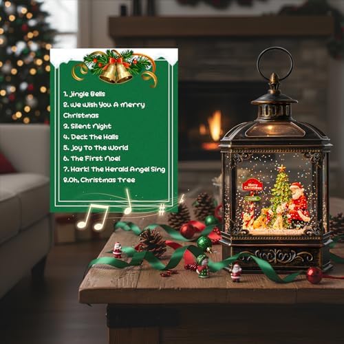 Snow Globe Lighted Christmas Decorations, Santa Claus & Pups Musical Water Lantern with Swirling Glitter, Christmas Holiday Party Gifts and Decorations