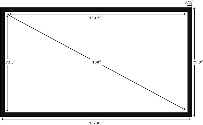 Silver Ticket Products STR Series 6 Piece Home Theater Fixed Frame 4K / 8K Ultra HD, HDTV, HDR & Active 3D Movie Projection Screen, 16:9 Format, 150" Diagonal, Woven Acoustic Material STR-169150-WAB