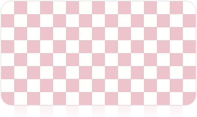 17" x 32" Checkered Dish Drying Mat for Kitchen Counter, Absorbent Coffee Bar Mat for Espresso Machine Coffee Countertops Accessories, Pink