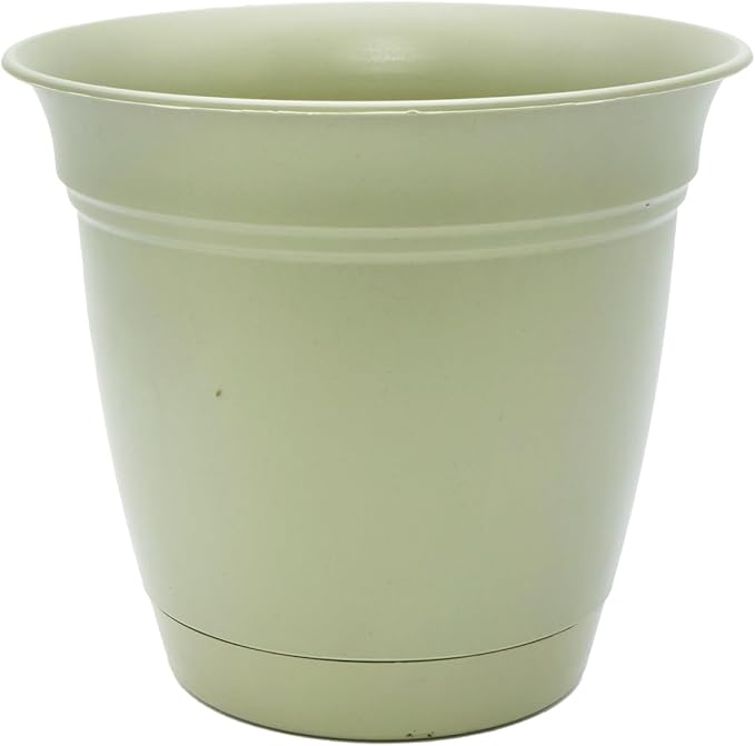 The HC Companies Eclipse Round Planter with Saucer - Outdoor & Indoor Plant Pot with Drainage Holes - Lightweight, UV-Resistant Plastic Pots for Plants, Flowers & Herbs (10" Seafoam, Pack of 1)