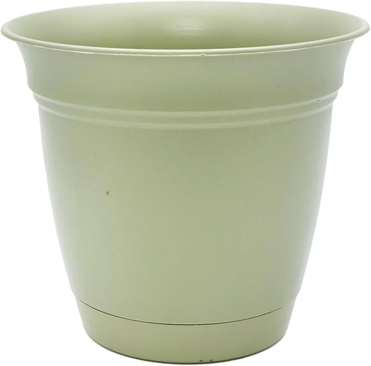 The HC Companies Eclipse Round Planter with Saucer - Outdoor & Indoor Plant Pot with Drainage Holes - Lightweight, UV-Resistant Plastic Pots for Plants, Flowers & Herbs (10" Seafoam, Pack of 1)
