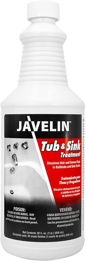 Javelin Tub & Sink Treatment | Drain Cleaner | Removes Grease & Hair From Tubs, Sinks & Showers 32 Fl. Oz.