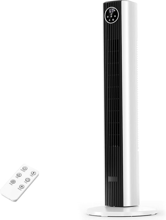 Antarctic Star 37" Black and White Tower Fan for Bedroom, Oscillating Quiet Cooling Fan with 4 Modes & 3 Speeds, 12H Timer, LED Display, Two-Tone Standing Fan for Home Office