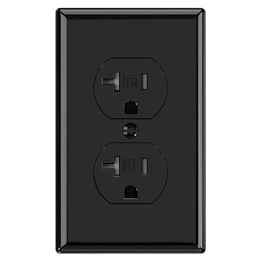 AIDA 1 Pack 20 Amps Duplex Outlets Tamper Resistant Electrical Receptacle, Wall Outlet,2 Pole,3-Wire, Self-Grounding,Wall Plate Included,UL Listed, Black