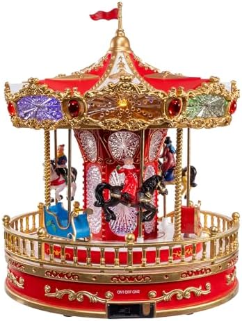 Kurt Adler 11.1-inch Battery Operated Multicolor LED Lighted Musical Santa Carousel with Motion Table Piece
