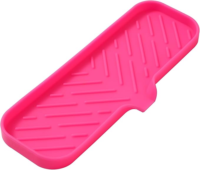 MicoYang Silicone Soap Dish with Drain Spout — Self-Draining Double Sink Organizer Tray for Kitchen & Bathroom, Dispensers, Sponges & Soap Holder, Non-Slip & Dishwasher Safe, Rose (Large, 12"×4")