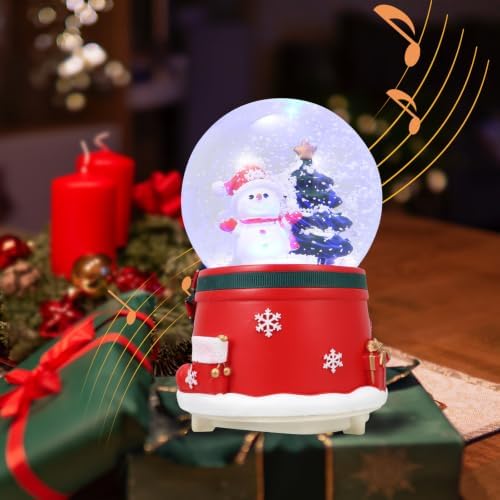 Cabilock Christmas Music Crystal Ball Rotating Music Box with Lighted Xmas Ornament for Home Decor