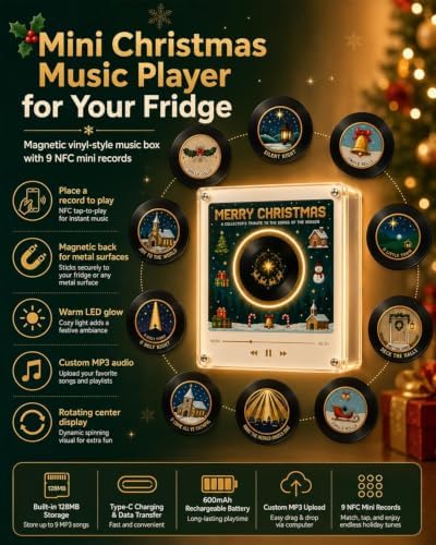 Christmas Magnetic Fridge Vinyl Music Box NFC Player with 9 Mini Records