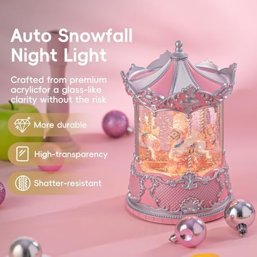 Carousel Christmas Snow Globes Lantern, Shatterproof 10 Songs Music Box