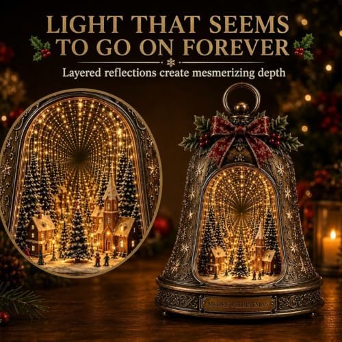 Christmas Village Infinity Bell, Villas Navideñas, Vintage Glowing Indoor Decor, Rotating Snowy Tree, Warm Clear Wreath Angel, Heart Remembrance Charm, Winter Centerpiece Gift(1PC)