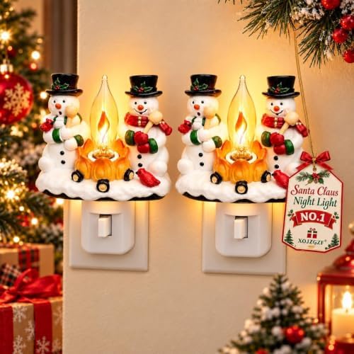 Festive Santa Claus Night Light & Mrs. Claus Plug-In Resin A Cheerful Glow