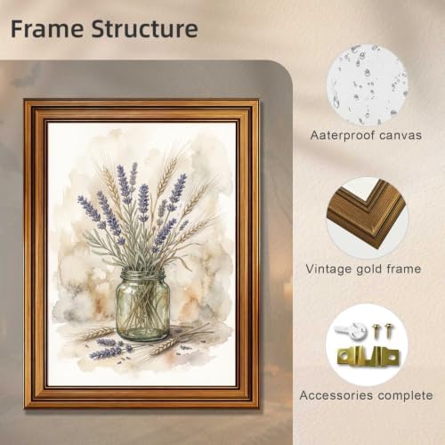 Lavender and Wheat Wall Art, Gold Vintage Framed Rustic Halloween Decor