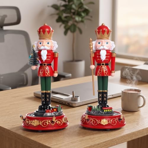 2pcs Christmas Nutcracker Soldier Music Box with Spinning Train