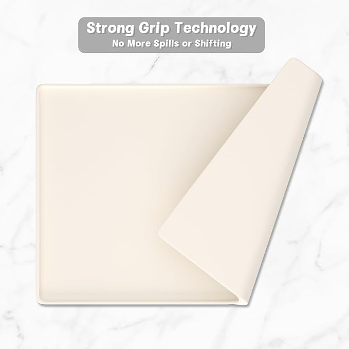 Rnivvi Silicone Coffee Mat, 16" x 24" Waterproof Raised Edge Coffee Bar Mats for Espresso Machine Station Accessories, Heat Resistant Dish Drying Pad for Kitchen Counter, Rubber Bar Decor Pad, Beige