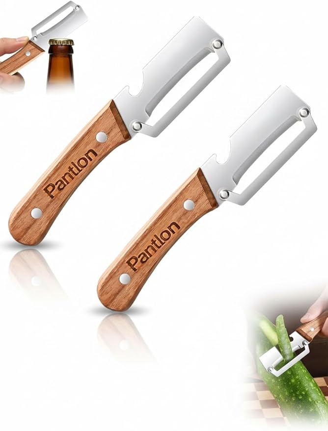 Zero Snag Wooden Peeler, Zero Flex Peeler Vegetable, Multi-functional Vegetable Peelers for Kitchen, With Wooden Handle,Bottle Opener Kitchen Tool for Fruit Veggie Carrot Potato Pumpkin(2pcs)