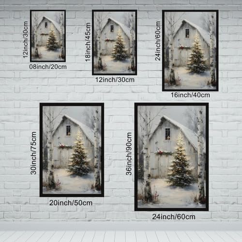 Rustic Christmas Barn Poster Winter Farmhouse Snow Landscape Wall Art