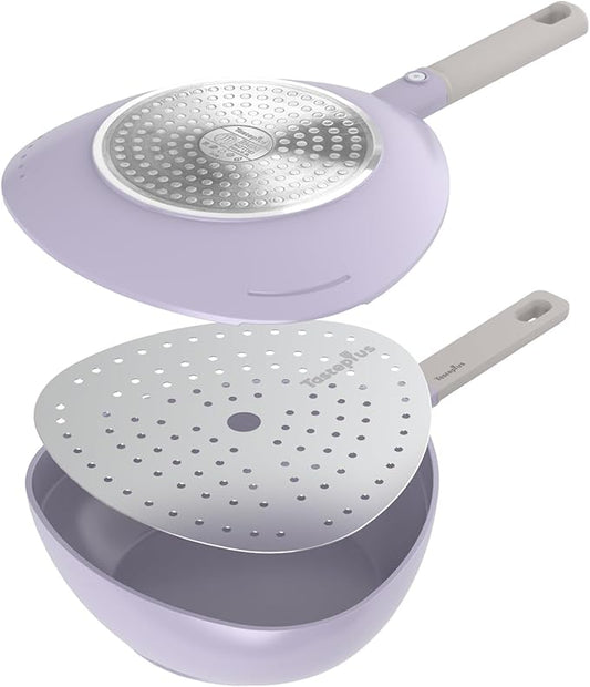 Multi-Purpose 3-in-1 Ceramic Saucepan with Skillet Lid & Steamer, 3QT Nonstick Sauce Pan Features Dual Strainers, Space-Saving Nesting, All Stove & Dishwasher Safe