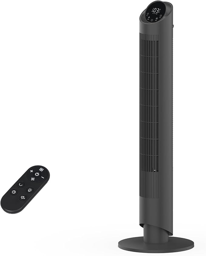 hykolity Tower Fan for Bedroom, 90° Oscillating Fan, 28dB Ultra Quiet Floor Fan with Remote Control, 26ft/s Velocity Bladeless Floor Fan with 3 Speeds & 4 Modes, 12H Timer - Black