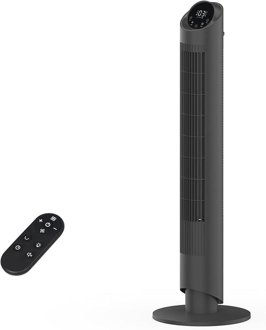 hykolity Tower Fan for Bedroom, 90° Oscillating Fan, 28dB Ultra Quiet Floor Fan with Remote Control, 26ft/s Velocity Bladeless Floor Fan with 3 Speeds & 4 Modes, 12H Timer - Black