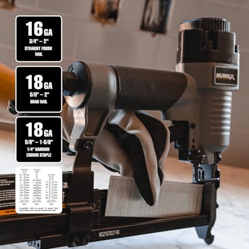 NuMax Pneumatic 3-In-1 Nail Gun Stapler 16 18 Gauge Finish Nailer Brad Nailer