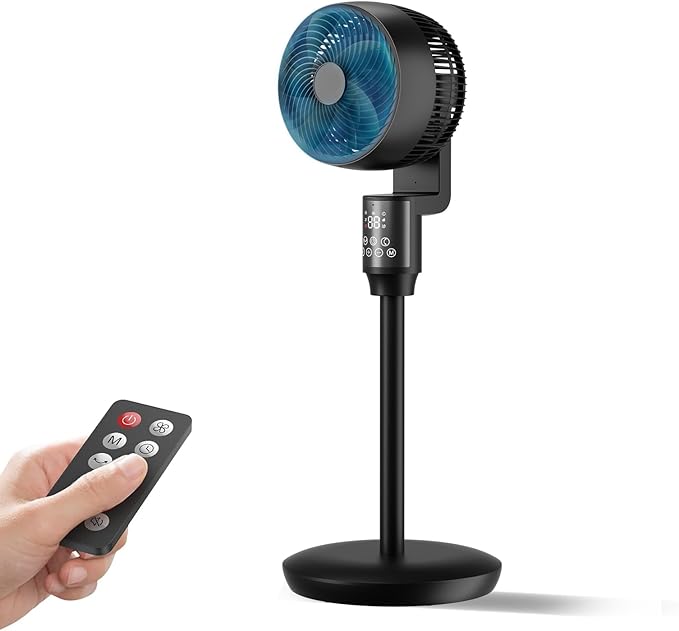 Abolee Pedestal Fan for Bedroom, 100ft Air Circulator Quiet Standing Fan, DC Motor, 4 Speeds & 4Modes, 24H Timer, 70°+90°Oscillation,Remote Control,Floor Fan for Bedroom Living Room Kitchen, Black